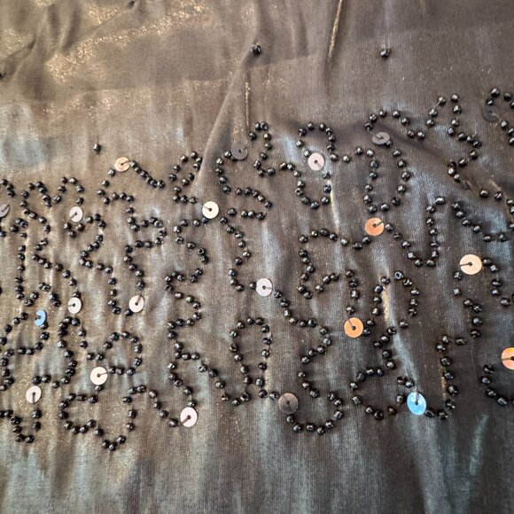 Sue Wong Scarf Dress Metallic Shiny Green Gray Shawl Hand Beaded Large #1 - Picture 6 of 16